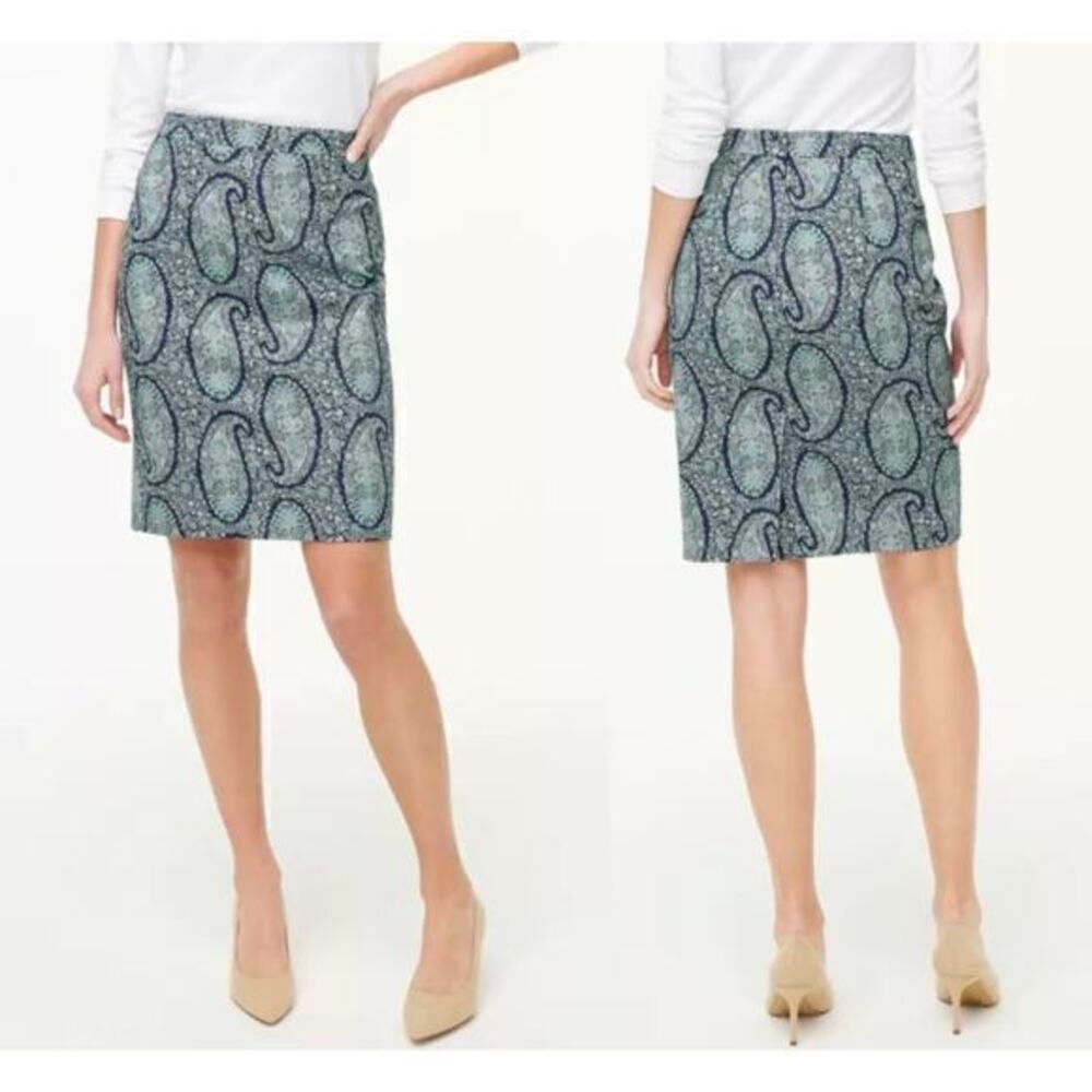 J. Crew Re-Imagined stretch cotton sateen paisley pencil skirt 10